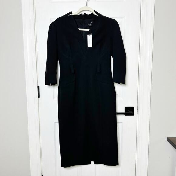 Karen Millen US 10/UK 14 Black Structured Crepe Pencil Midi Dress Career - Picture 2 of 11